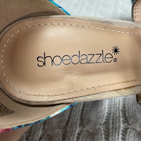 Women’s sz 7 shoedazzle Natalia 5” heels tropical platform chunk crossed strap - Picture 8 of 14